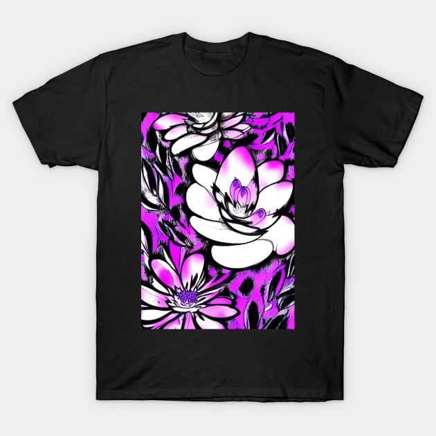 BOLD PINK AND BLACK FLORAL PRINT T-Shirt by sailorsam1805